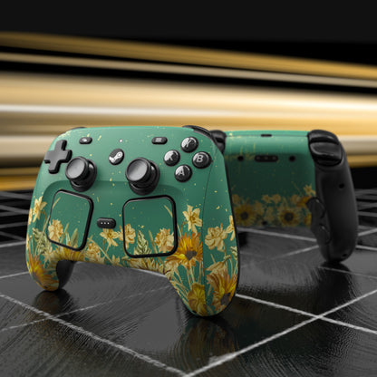 PlayVital Steam Controller 2 用 スキンシール 3枚セット｜Steam Controller 2026 対応・キズ防止・貼り跡が残りにくい 保護デカールステッカー【ひまわり】