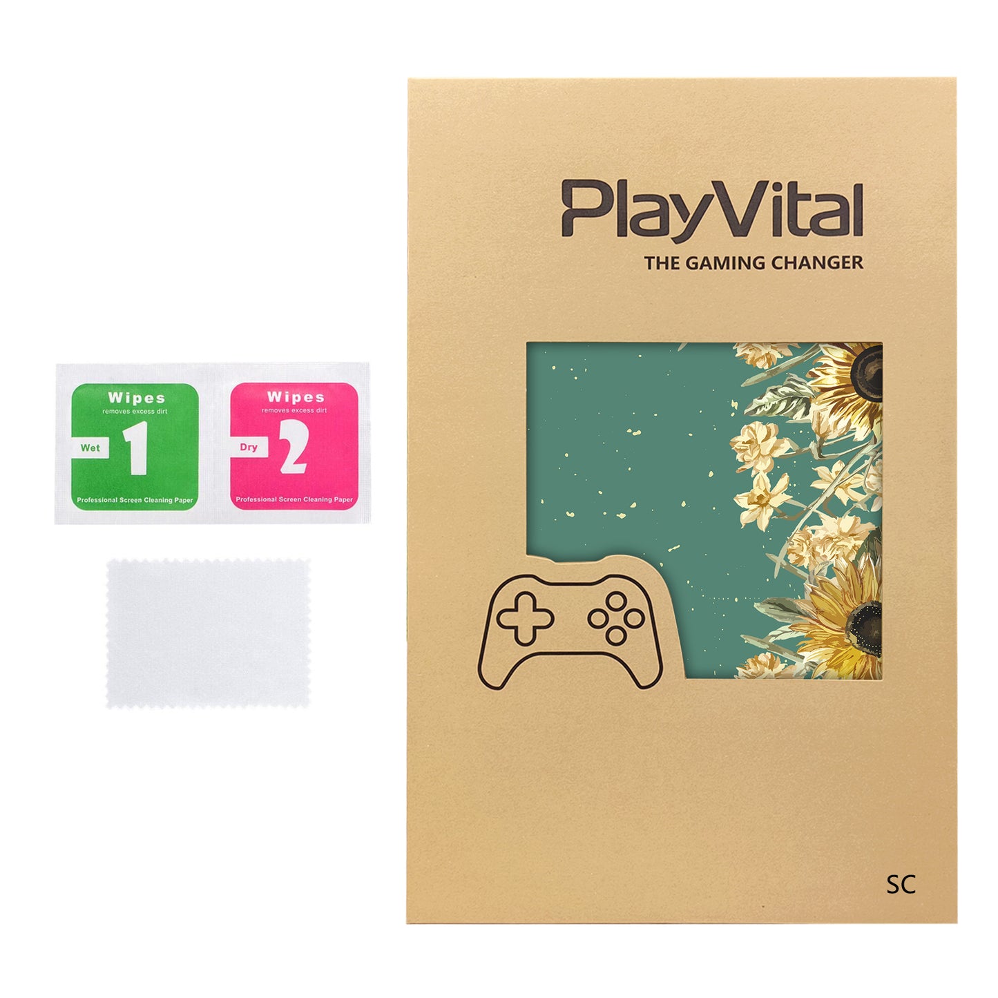 PlayVital Steam Controller 2 用 スキンシール 3枚セット｜Steam Controller 2026 対応・キズ防止・貼り跡が残りにくい 保護デカールステッカー【ひまわり】