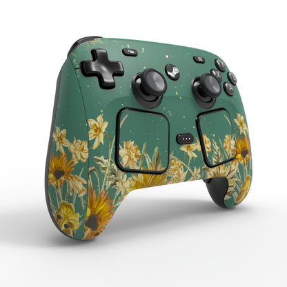 PlayVital Steam Controller 2 用 スキンシール 3枚セット｜Steam Controller 2026 対応・キズ防止・貼り跡が残りにくい 保護デカールステッカー【ひまわり】