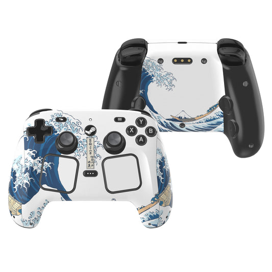 PlayVital Steam Controller 2 用 スキンシール 3枚セット｜Steam Controller 2026 対応・キズ防止・貼り跡が残りにくい 保護デカールステッカー【グレートウェーブ】
