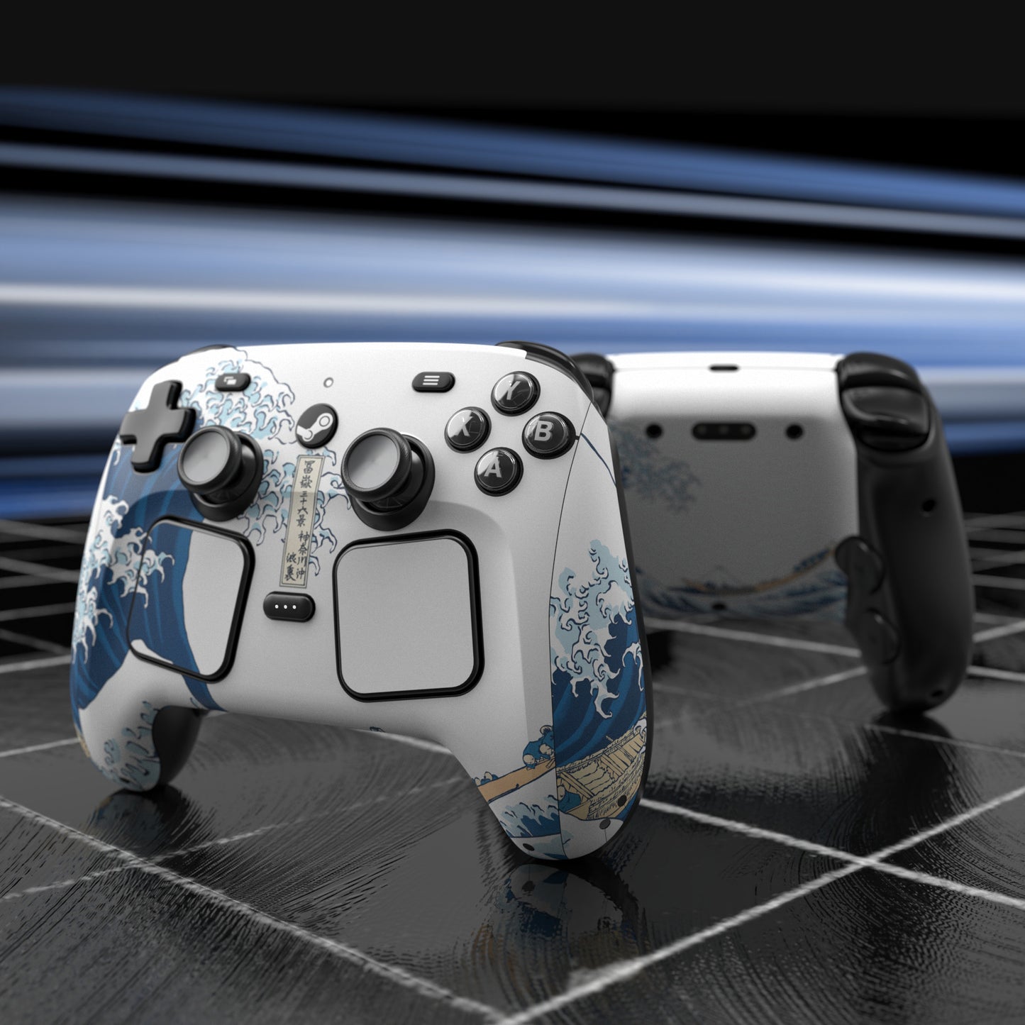 PlayVital Steam Controller 2 用 スキンシール 3枚セット｜Steam Controller 2026 対応・キズ防止・貼り跡が残りにくい 保護デカールステッカー【グレートウェーブ】