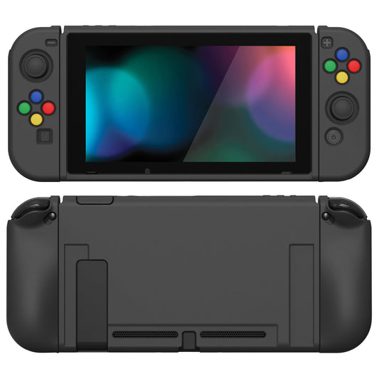 PlayVital ZealProtect Soft Protective Case for Nintendo Switch, Flexible Cover Protector for Nintendo Switch with Tempered Glass Screen Protector & Thumb Grip Caps & ABXY Direction Button Caps - Black - RNSYM5001 playvital