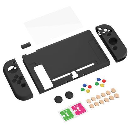 PlayVital ZealProtect Soft Protective Case for Nintendo Switch, Flexible Cover Protector for Nintendo Switch with Tempered Glass Screen Protector & Thumb Grip Caps & ABXY Direction Button Caps - Black - RNSYM5001 playvital