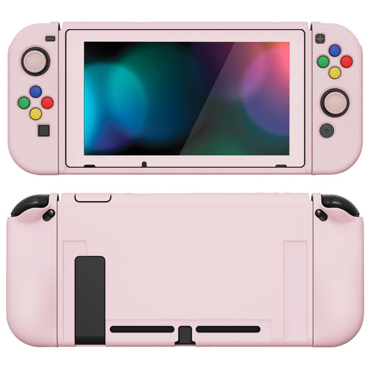 PlayVital ZealProtect Soft Protective Case for Nintendo Switch, Flexible Cover for Switch with Tempered Glass Screen Protector & Thumb Grips & ABXY Direction Button Caps - Cherry Blossoms Pink - RNSYM5002 playvital