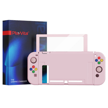 PlayVital ZealProtect Soft Protective Case for Nintendo Switch, Flexible Cover for Switch with Tempered Glass Screen Protector & Thumb Grips & ABXY Direction Button Caps - Cherry Blossoms Pink - RNSYM5002 playvital