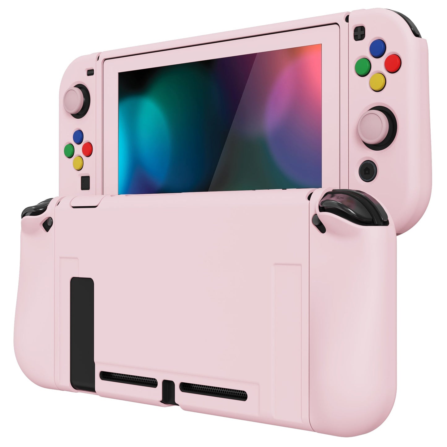 PlayVital ZealProtect Soft Protective Case for Nintendo Switch, Flexible Cover for Switch with Tempered Glass Screen Protector & Thumb Grips & ABXY Direction Button Caps - Cherry Blossoms Pink - RNSYM5002 playvital