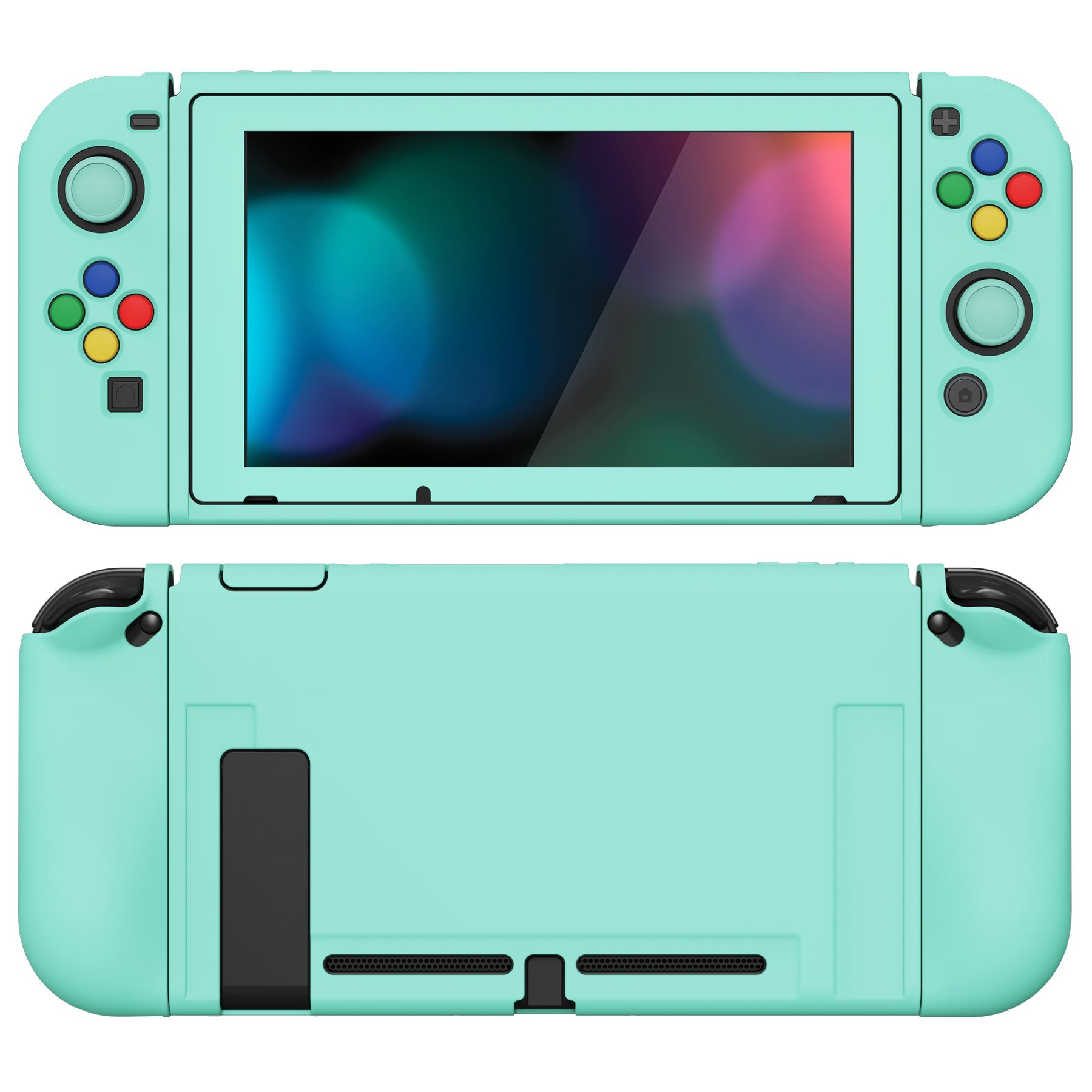 PlayVital ZealProtect Soft Protective Case for Nintendo Switch, Flexible Cover for Switch with Tempered Glass Screen Protector & Thumb Grips & ABXY Direction Button Caps - Misty Green - RNSYM5004 playvital