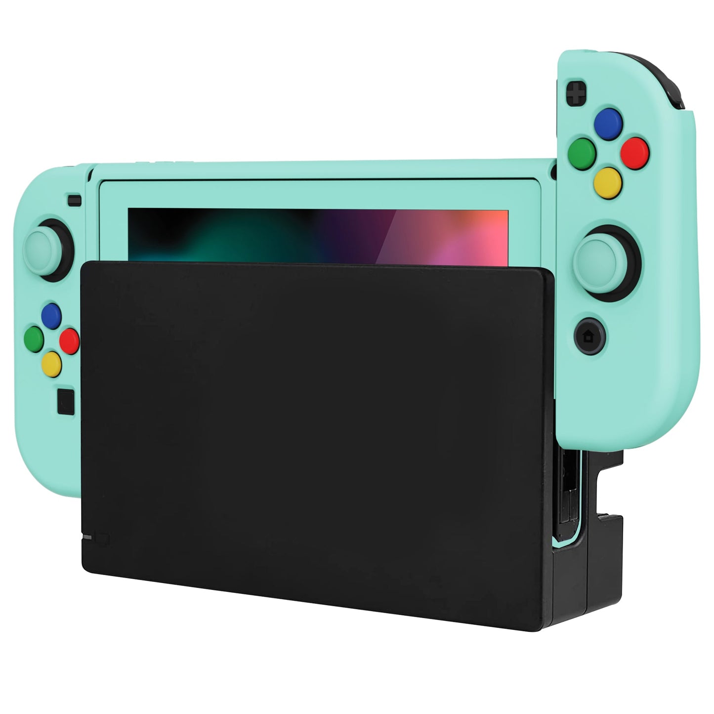 PlayVital ZealProtect Soft Protective Case for Nintendo Switch, Flexible Cover for Switch with Tempered Glass Screen Protector & Thumb Grips & ABXY Direction Button Caps - Misty Green - RNSYM5004 playvital