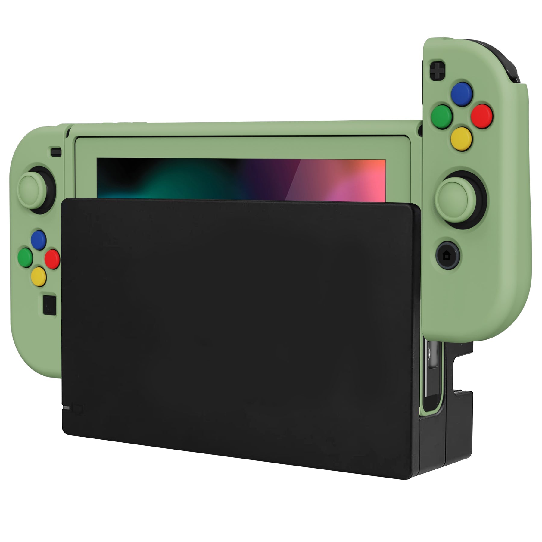 PlayVital ZealProtect Soft Protective Case for Nintendo Switch, Flexible Cover for Switch with Tempered Glass Screen Protector & Thumb Grips & ABXY Direction Button Caps - Matcha Green - RNSYM5006 playvital