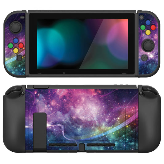 PlayVital ZealProtect Soft Protective Case for Nintendo Switch, Flexible Cover for Switch with Tempered Glass Screen Protector & Thumb Grips & ABXY Direction Button Caps - Purple Galaxy - RNSYV6001 playvital