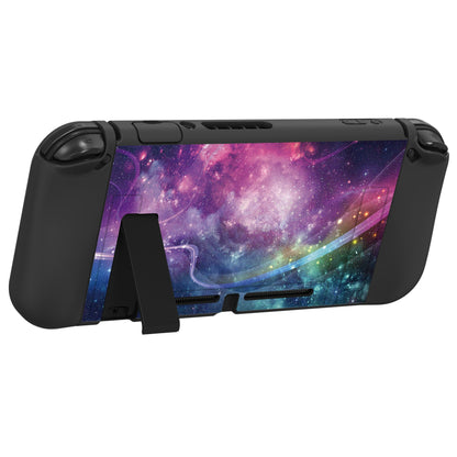 PlayVital ZealProtect Soft Protective Case for Nintendo Switch, Flexible Cover for Switch with Tempered Glass Screen Protector & Thumb Grips & ABXY Direction Button Caps - Purple Galaxy - RNSYV6001 playvital