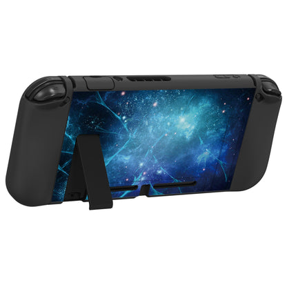 PlayVital ZealProtect Soft Protective Case for Nintendo Switch, Flexible Cover for Switch with Tempered Glass Screen Protector & Thumb Grips & ABXY Direction Button Caps - Blue Nebula - RNSYV6002 playvital