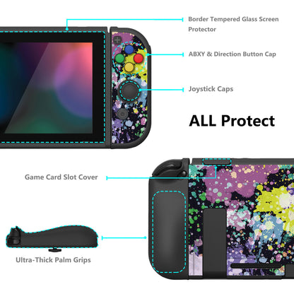 PlayVital ZealProtect Soft Protective Case for Nintendo Switch, Flexible Cover for Switch with Tempered Glass Screen Protector & Thumb Grips & ABXY Direction Button Caps - Watercolour Splash - RNSYV6004 playvital