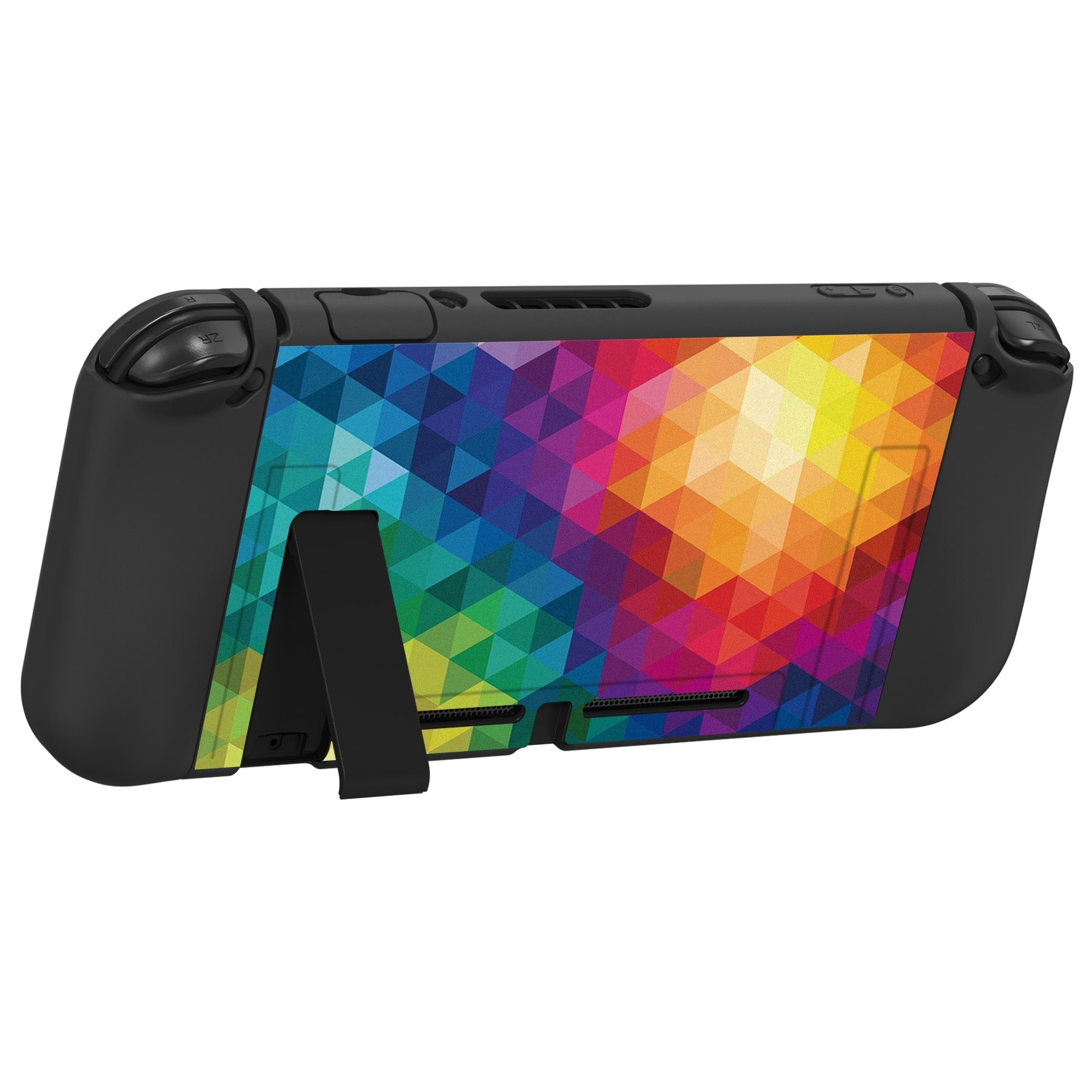 PlayVital ZealProtect Soft Protective Case for Nintendo Switch, Flexible Cover for Switch with Tempered Glass Screen Protector & Thumb Grips & ABXY Direction Button Caps - Colorful Triangle - RNSYV6005 playvital