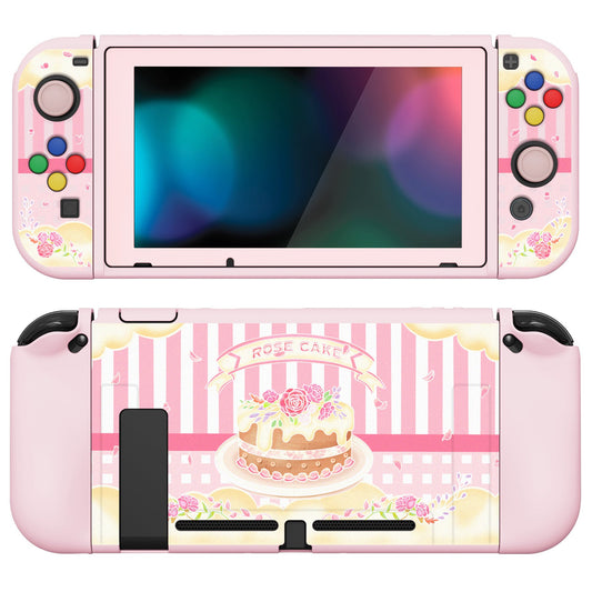 PlayVital ZealProtect Soft Protective Case for Nintendo Switch, Flexible Cover for Switch with Tempered Glass Screen Protector & Thumb Grips & ABXY Direction Button Caps - Rose Cake - RNSYV6006 playvital