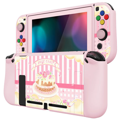 PlayVital ZealProtect Soft Protective Case for Nintendo Switch, Flexible Cover for Switch with Tempered Glass Screen Protector & Thumb Grips & ABXY Direction Button Caps - Rose Cake - RNSYV6006 playvital