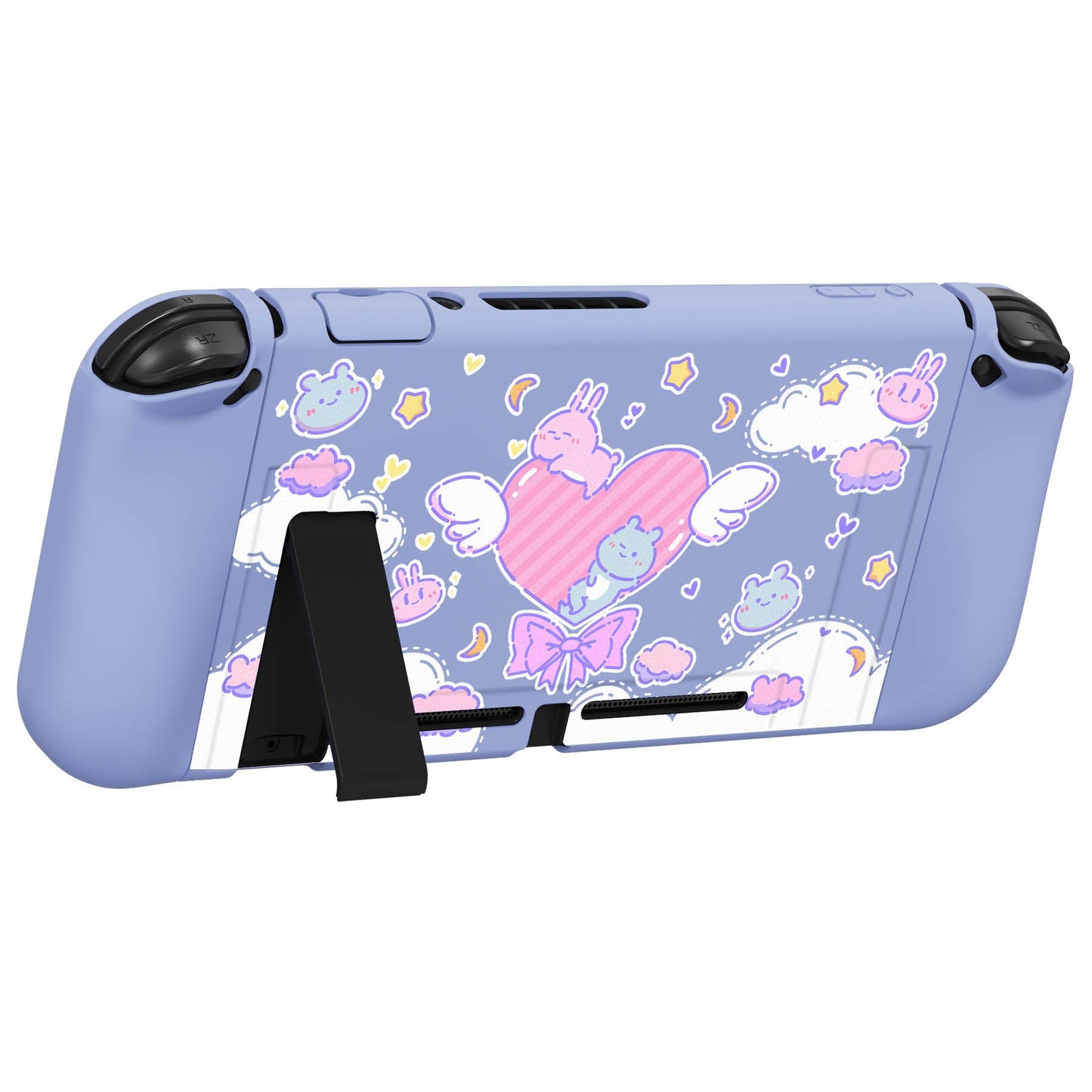 PlayVital ZealProtect Soft Protective Case for Nintendo Switch, Flexible Cover for Switch with Tempered Glass Screen Protector & Thumb Grips & ABXY Direction Button Caps - Fantasy Bunny & Bear - RNSYV6010 playvital