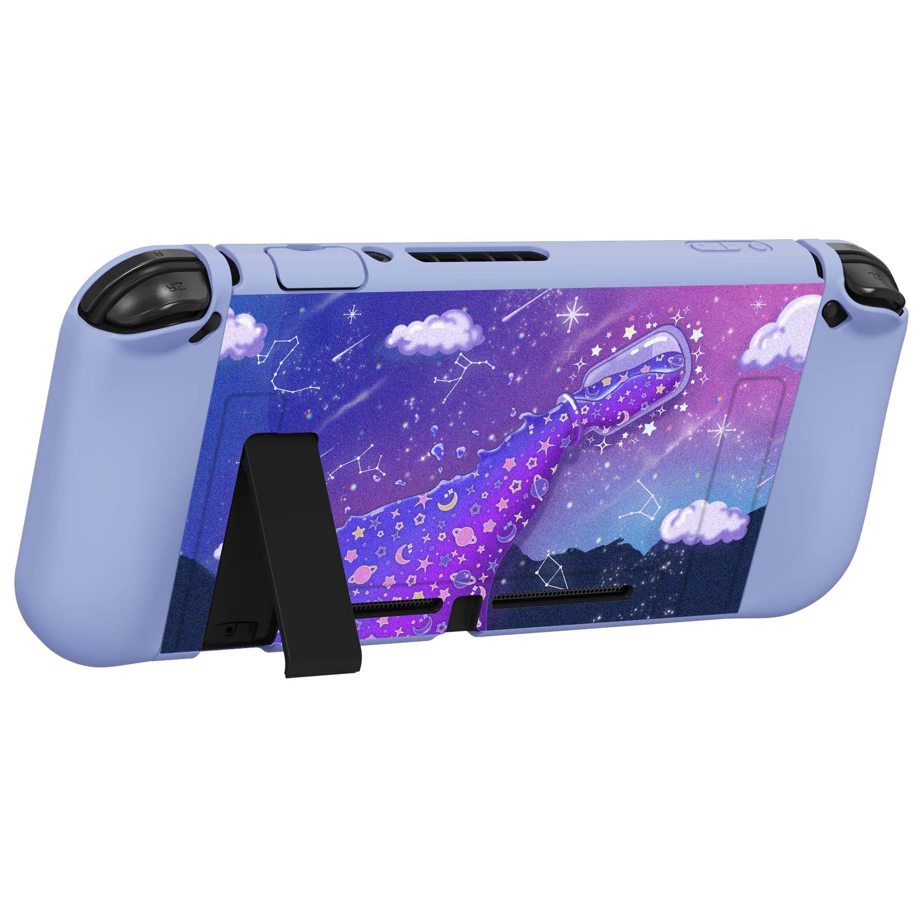 PlayVital ZealProtect Soft Protective Case for Nintendo Switch, Flexible Cover for Switch with Tempered Glass Screen Protector & Thumb Grips & ABXY Direction Button Caps - Pouring Starry - RNSYV6012 playvital