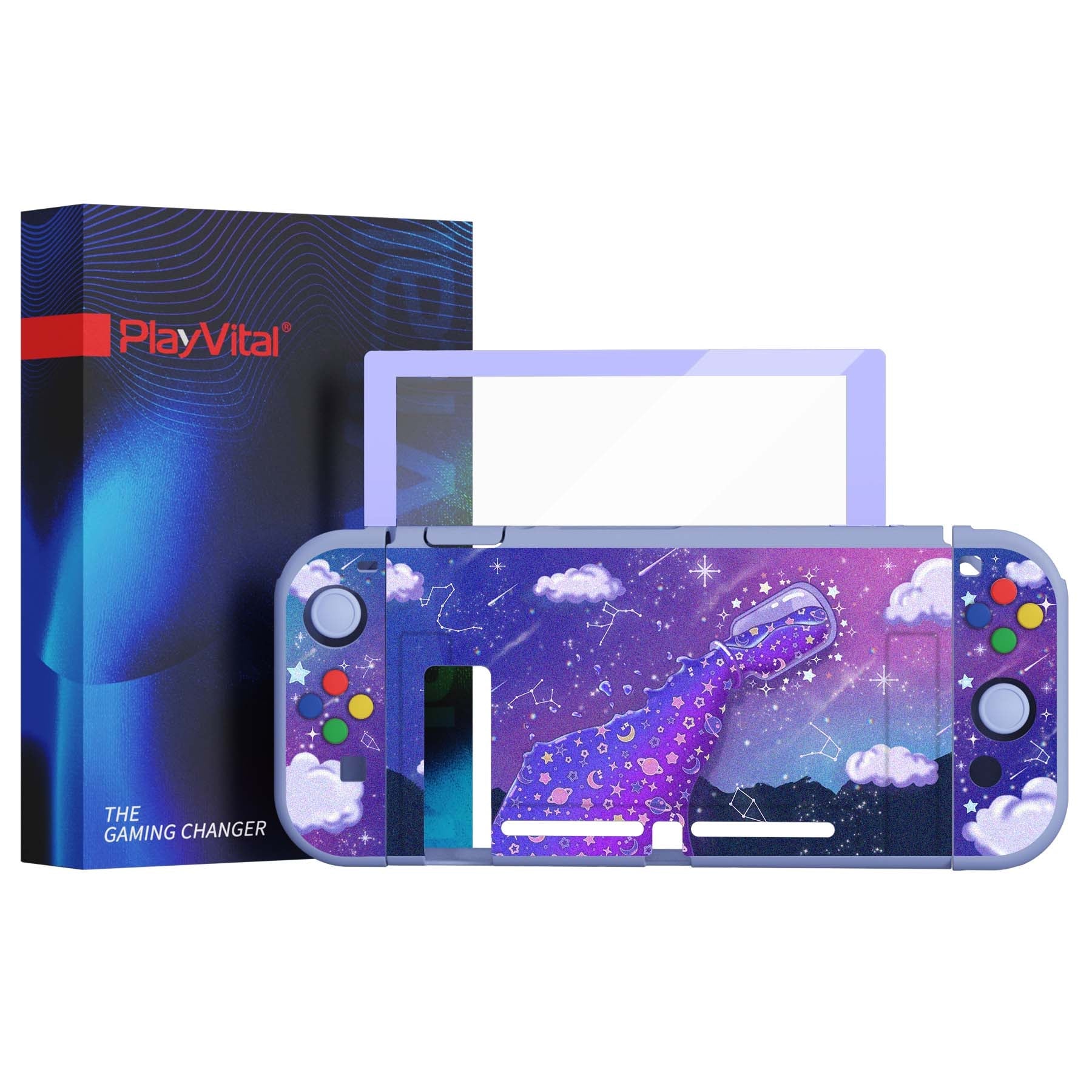 PlayVital ZealProtect Soft Protective Case for Nintendo Switch, Flexible Cover for Switch with Tempered Glass Screen Protector & Thumb Grips & ABXY Direction Button Caps - Pouring Starry - RNSYV6012 playvital