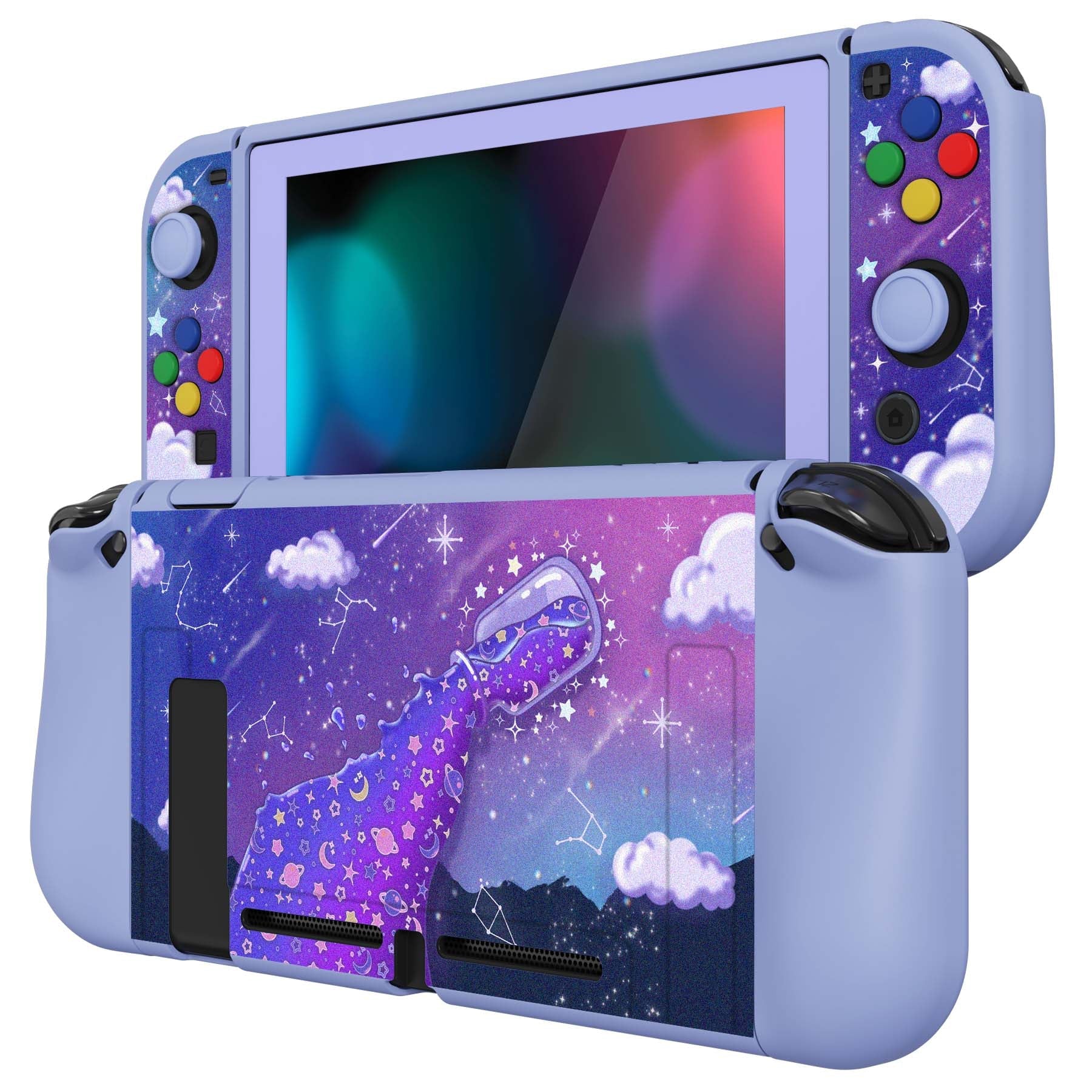 PlayVital ZealProtect Soft Protective Case for Nintendo Switch, Flexible Cover for Switch with Tempered Glass Screen Protector & Thumb Grips & ABXY Direction Button Caps - Pouring Starry - RNSYV6012 playvital