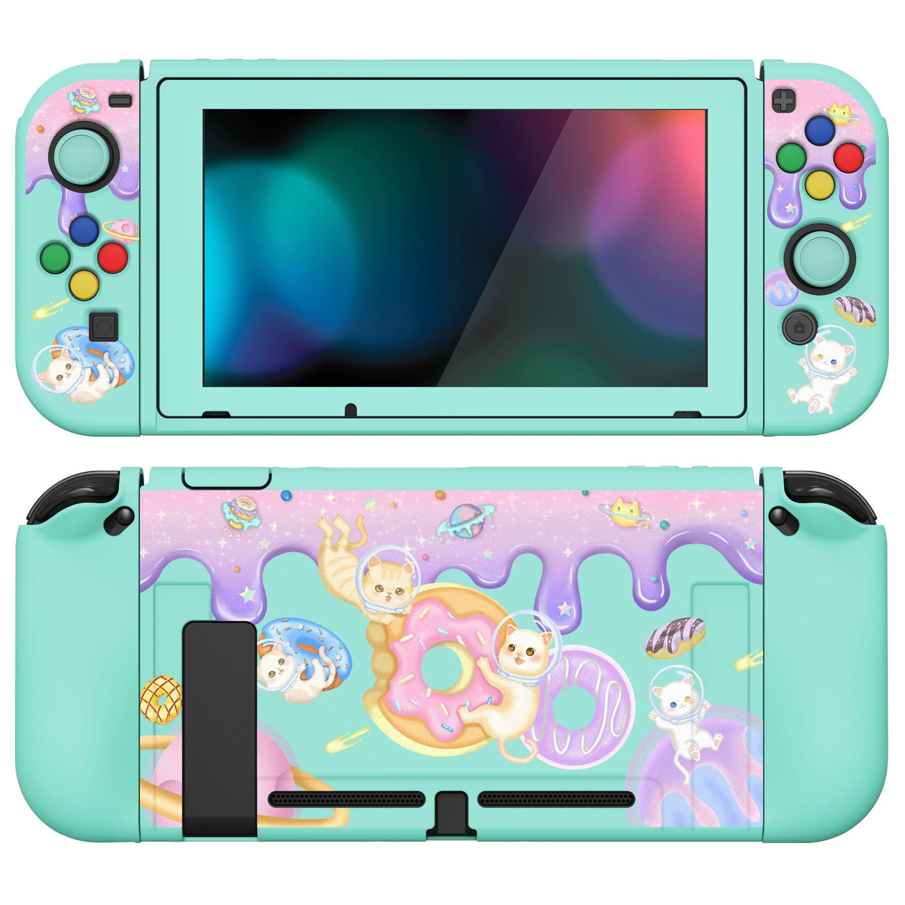 PlayVital ZealProtect Soft Protective Case for Nintendo Switch, Flexible Cover for Switch with Tempered Glass Screen Protector & Thumb Grips & ABXY Direction Button Caps - Donut Odyssey - RNSYV6013 playvital