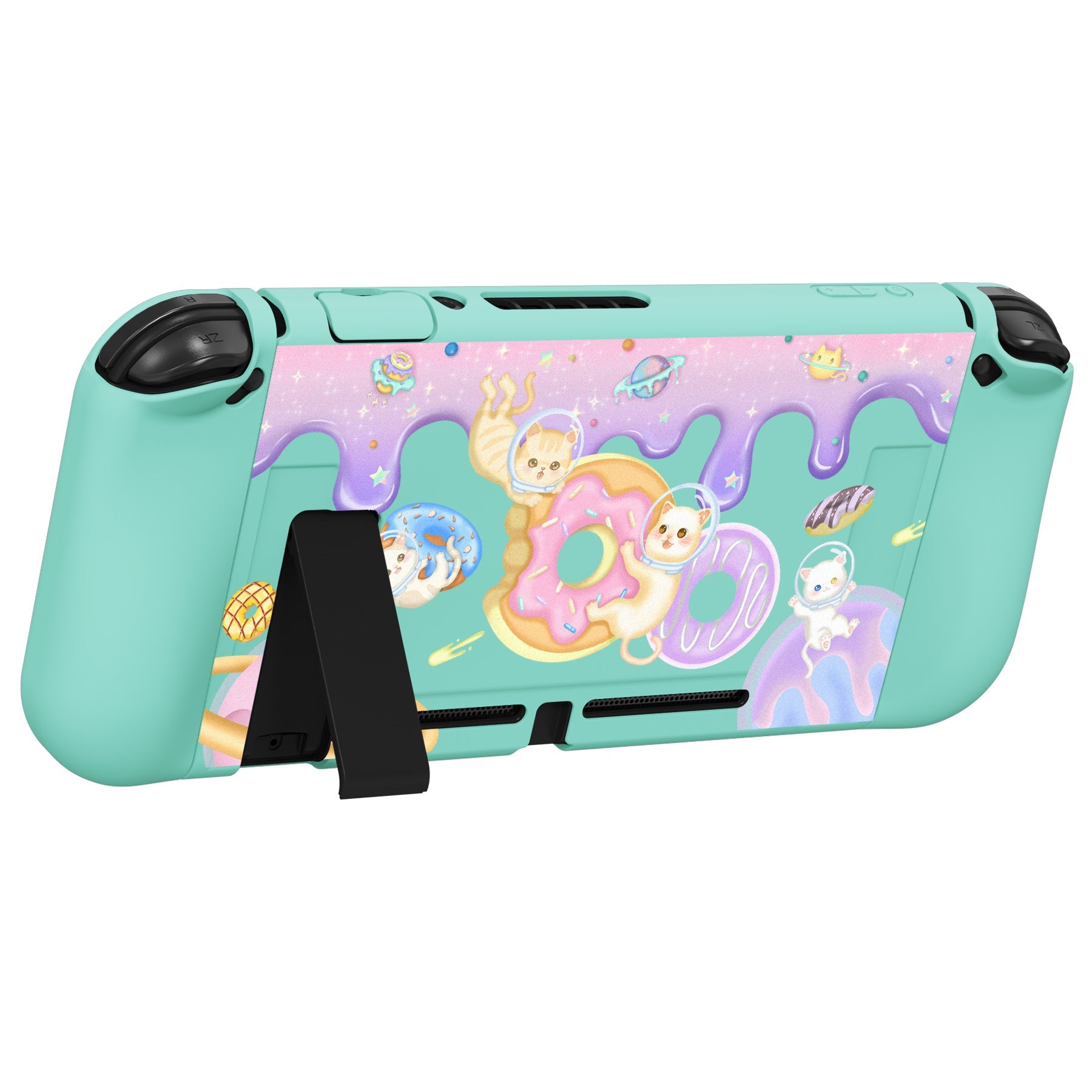 PlayVital ZealProtect Soft Protective Case for Nintendo Switch, Flexible Cover for Switch with Tempered Glass Screen Protector & Thumb Grips & ABXY Direction Button Caps - Donut Odyssey - RNSYV6013 playvital