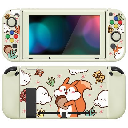 PlayVital ZealProtect Soft Protective Case for Nintendo Switch, Flexible Cover for Switch with Tempered Glass Screen Protector & Thumb Grips & ABXY Direction Button Caps - Fluffy Squirrel with Acorn- RNSYV6017 playvital