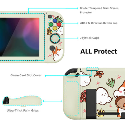 PlayVital ZealProtect Soft Protective Case for Nintendo Switch, Flexible Cover for Switch with Tempered Glass Screen Protector & Thumb Grips & ABXY Direction Button Caps - Fluffy Squirrel with Acorn- RNSYV6017 playvital