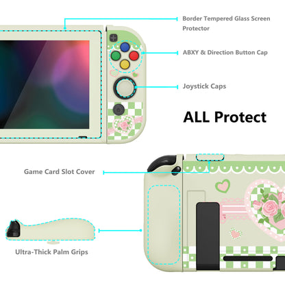 PlayVital ZealProtect Soft Protective Case for Nintendo Switch, Flexible Cover for Switch with Tempered Glass Screen Protector & Thumb Grips & ABXY Direction Button Caps - Shabby Chic Rose - RNSYV6024 playvital