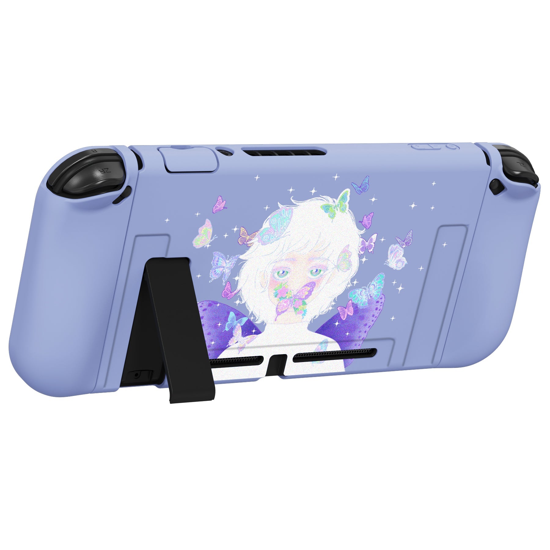 PlayVital ZealProtect Soft Protective Case for Nintendo Switch, Flexible Cover for Switch with Tempered Glass Screen Protector & Thumb Grips & ABXY Direction Button Caps - Butterfly Fairy - RNSYV6031 playvital