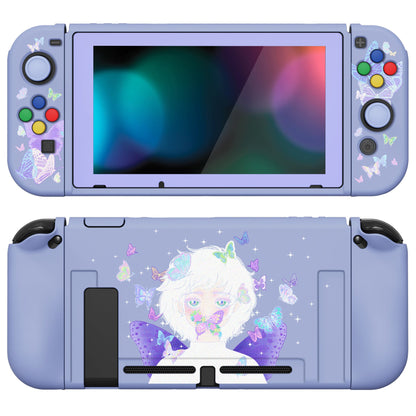 PlayVital ZealProtect Soft Protective Case for Nintendo Switch, Flexible Cover for Switch with Tempered Glass Screen Protector & Thumb Grips & ABXY Direction Button Caps - Butterfly Fairy - RNSYV6031 playvital