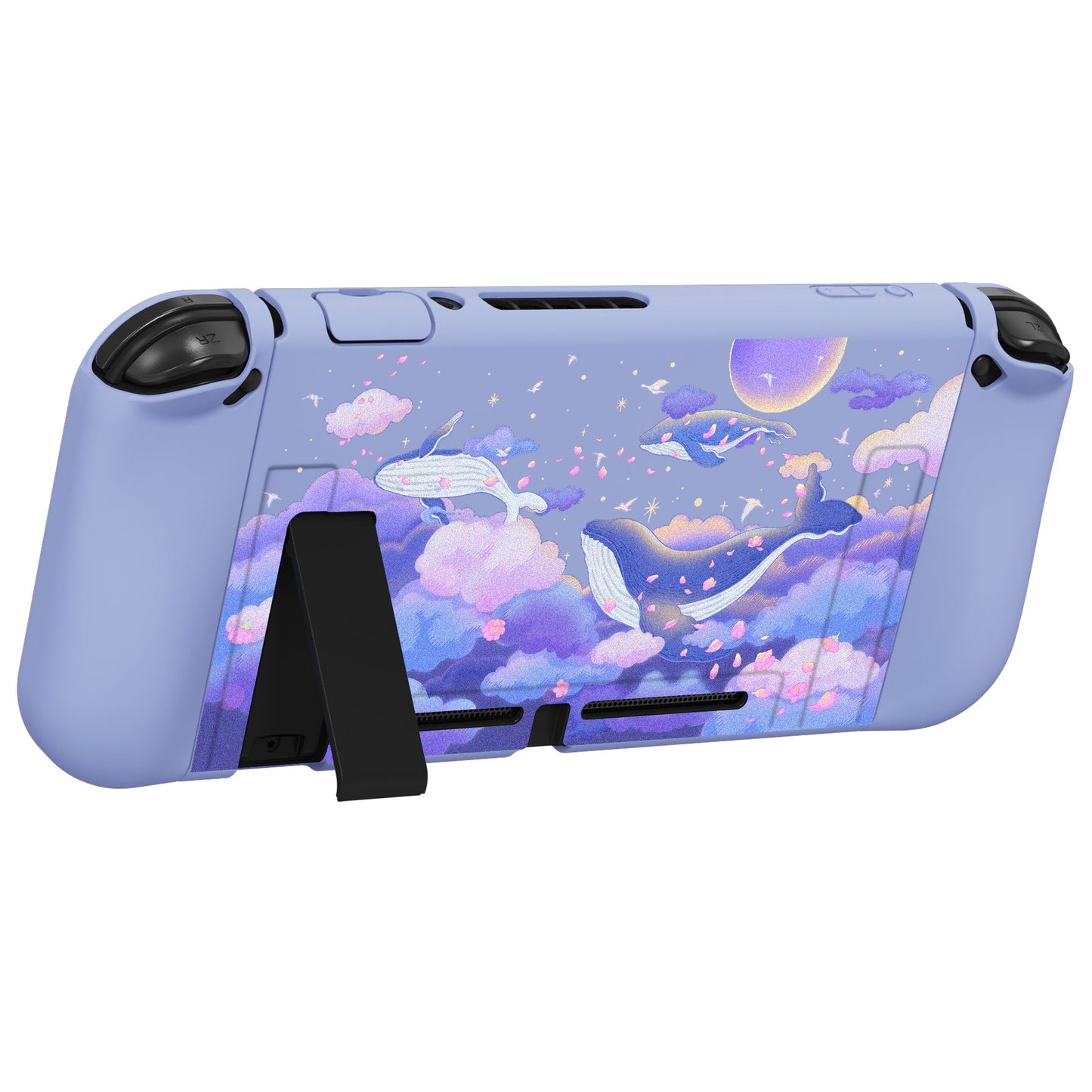 PlayVital ZealProtect Soft Protective Case for Nintendo Switch, Flexible Cover for Switch with Tempered Glass Screen Protector & Thumb Grips & ABXY Direction Button Caps - Whale in Dream - RNSYV6034 playvital