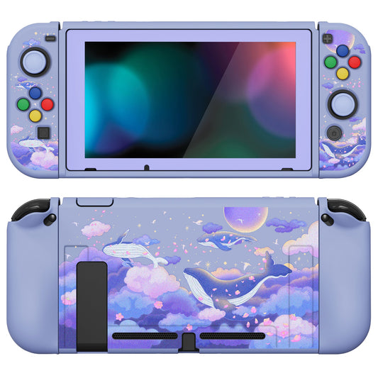 PlayVital ZealProtect Soft Protective Case for Nintendo Switch, Flexible Cover for Switch with Tempered Glass Screen Protector & Thumb Grips & ABXY Direction Button Caps - Whale in Dream - RNSYV6034 playvital