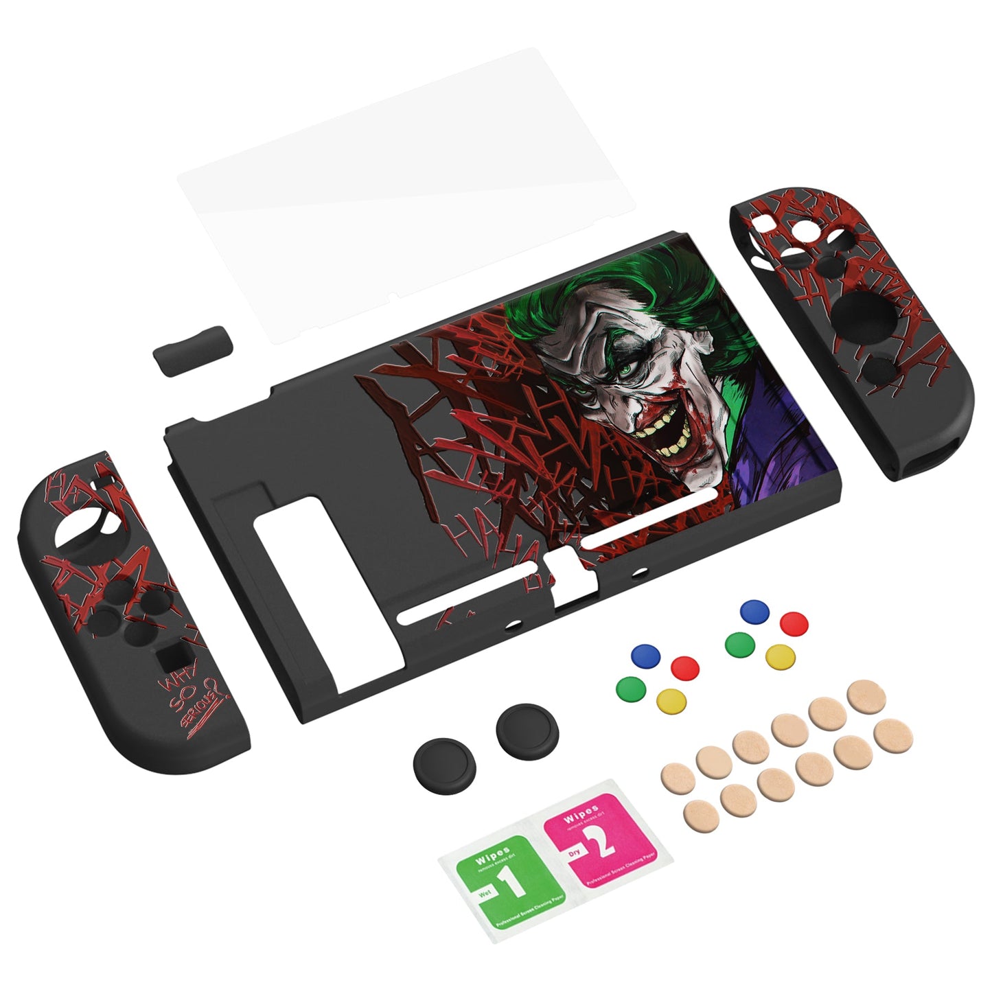 PlayVital ZealProtect Soft Protective Case for Nintendo Switch, Flexible Cover for Switch with Tempered Glass Screen Protector & Thumb Grips & ABXY Direction Button Caps - Clown Hahaha - RNSYV6035 playvital