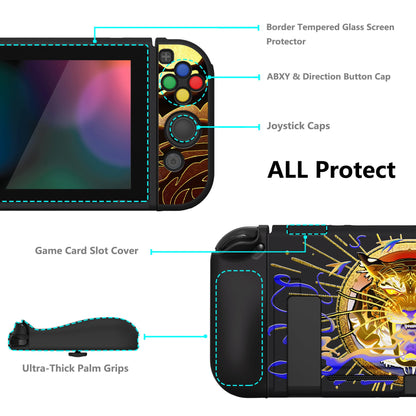 PlayVital ZealProtect Soft Protective Case for Nintendo Switch, Flexible Cover for Switch with Tempered Glass Screen Protector & Thumb Grips & ABXY Direction Button Caps - Tiger Tarot - RNSYV6042 playvital