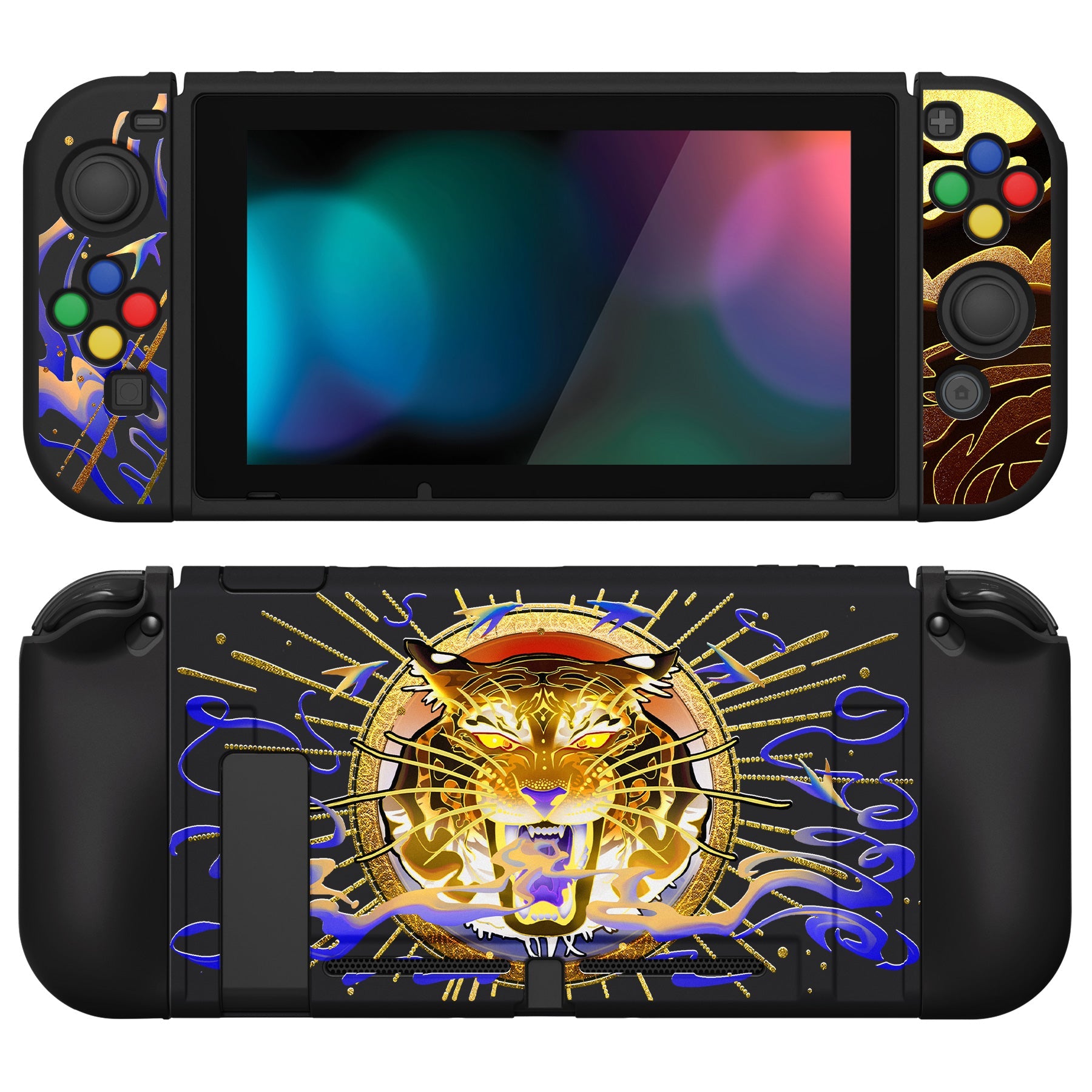 PlayVital ZealProtect Soft Protective Case for Nintendo Switch, Flexible Cover for Switch with Tempered Glass Screen Protector & Thumb Grips & ABXY Direction Button Caps - Tiger Tarot - RNSYV6042 playvital