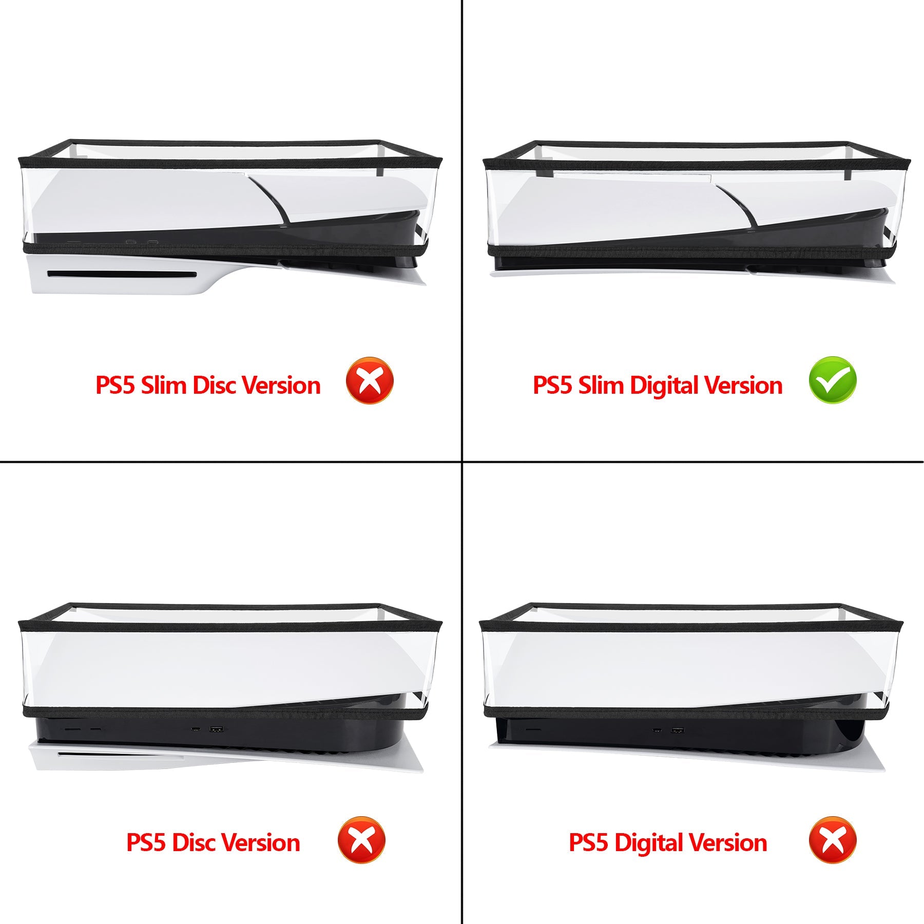 PlayVital Horizontal Dust Cover for ps5 Slim Digital Edition(The New Smaller Design), Transparent Dust Proof Protector Waterproof Cover Sleeve for ps5 Slim Console - RTKPFM003 PlayVital