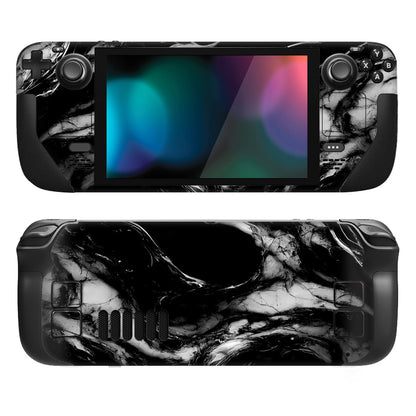 PlayVital Full Set Protective Skin Decal for Steam Deck, Custom Stickers Vinyl Cover for Steam Deck Handheld Gaming PC - Black Watercolor Marble - SDTM030 playvital