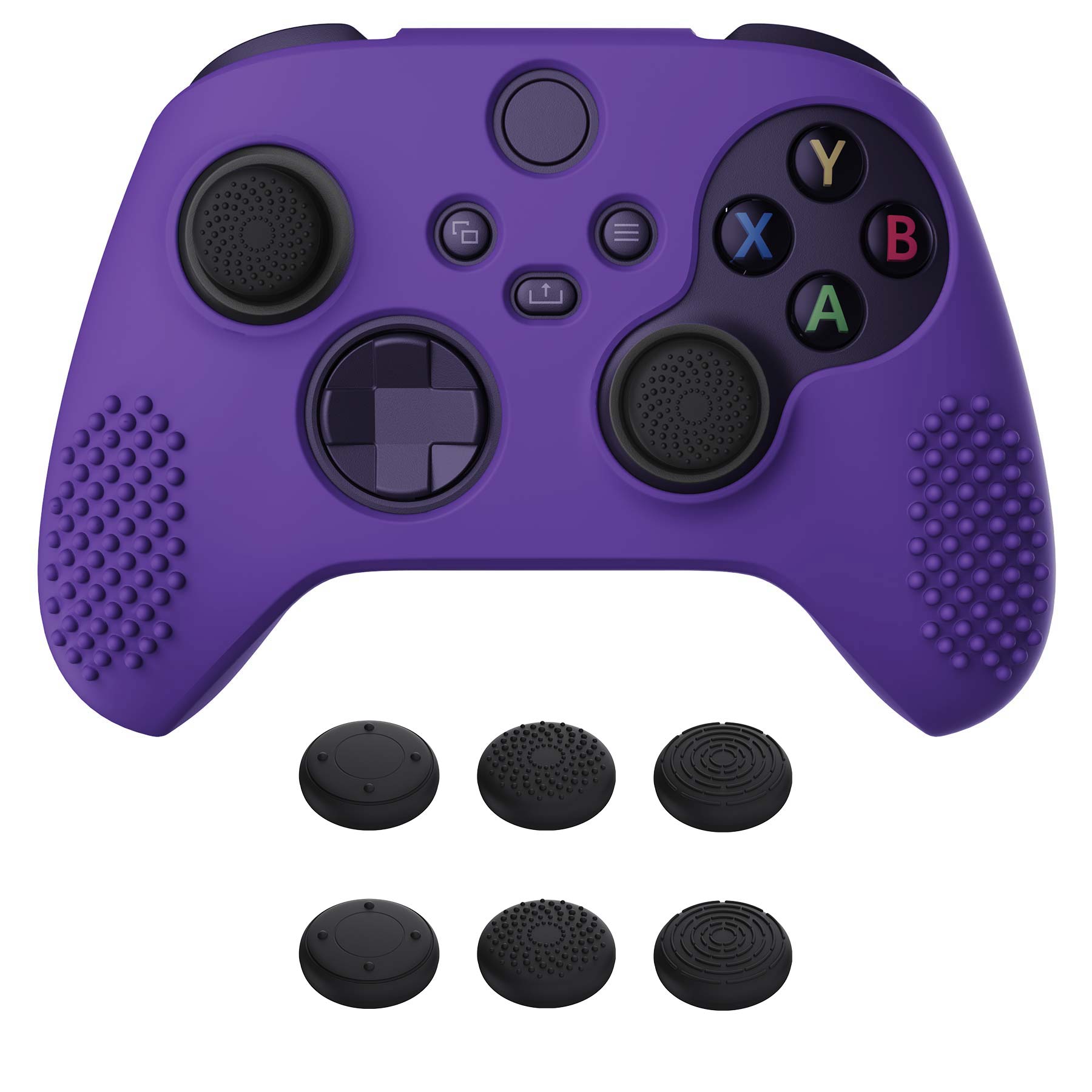 PlayVital Purple 3D Studded Edition Anti-slip Silicone Cover Skin for Xbox Series X Controller, Soft Rubber Case Protector for Xbox Series S Controller with 6 Black Thumb Grip Caps - SDX3007 PlayVital