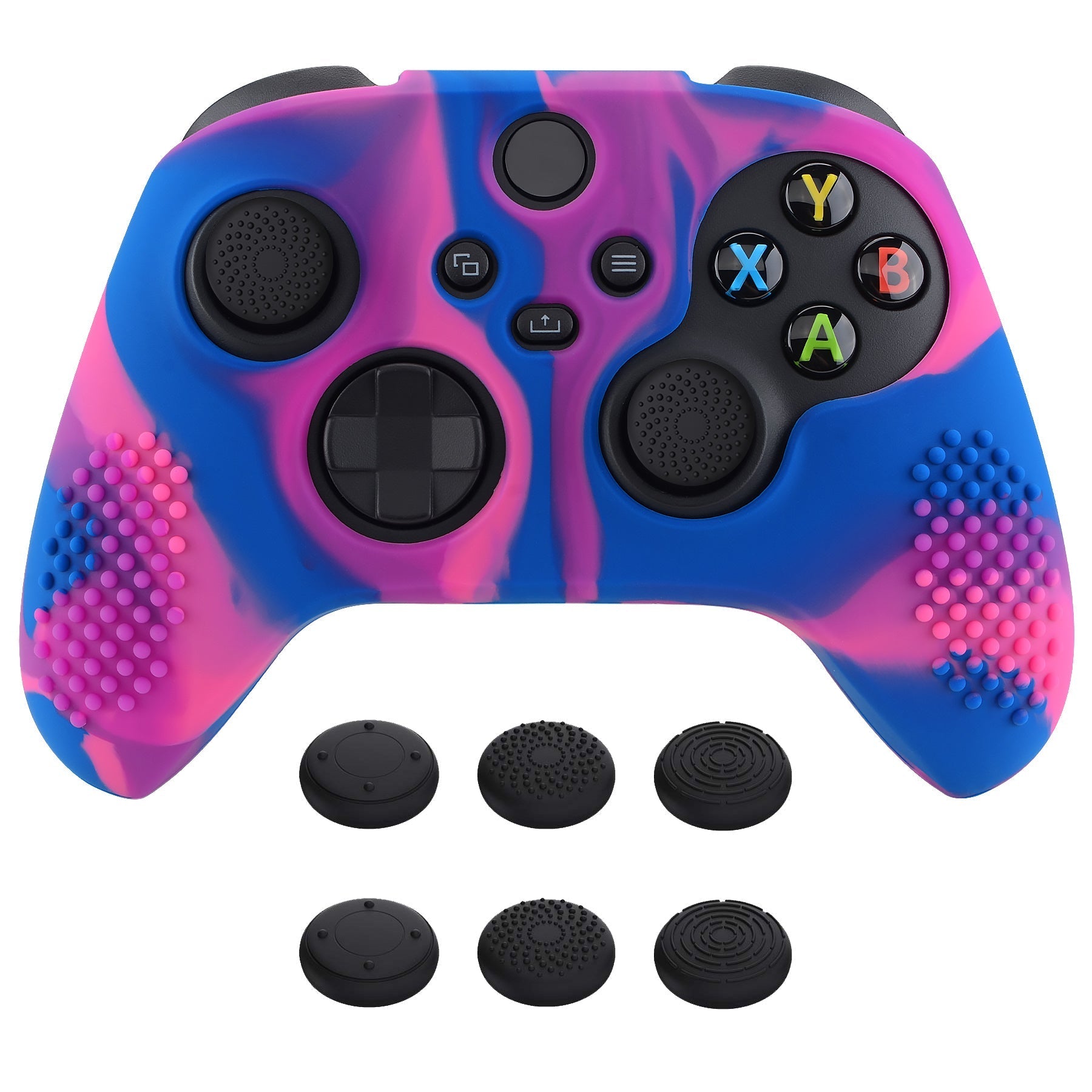 PlayVital Pink & Purple & Blue 3D Studded Edition Anti-slip Silicone Cover Skin for Xbox Series X Controller, Soft Rubber Case Protector for Xbox Series S Controller with 6 Black Thumb Grip Caps - SDX3015 PlayVital