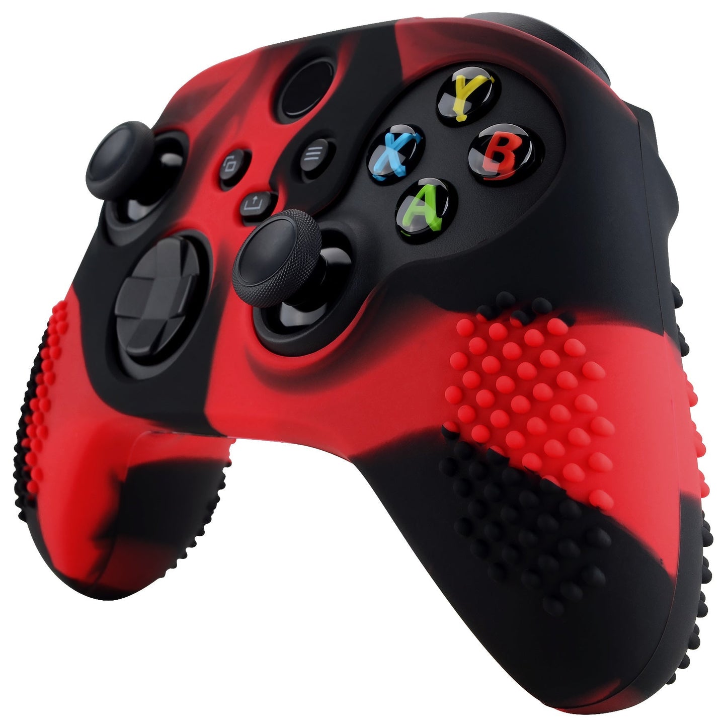 PlayVital Red & Black 3D Studded Edition Anti-slip Silicone Cover Skin for Xbox Series X Controller, Soft Rubber Case Protector for Xbox Series S Controller with 6 Black Thumb Grip Caps - SDX3016 PlayVital