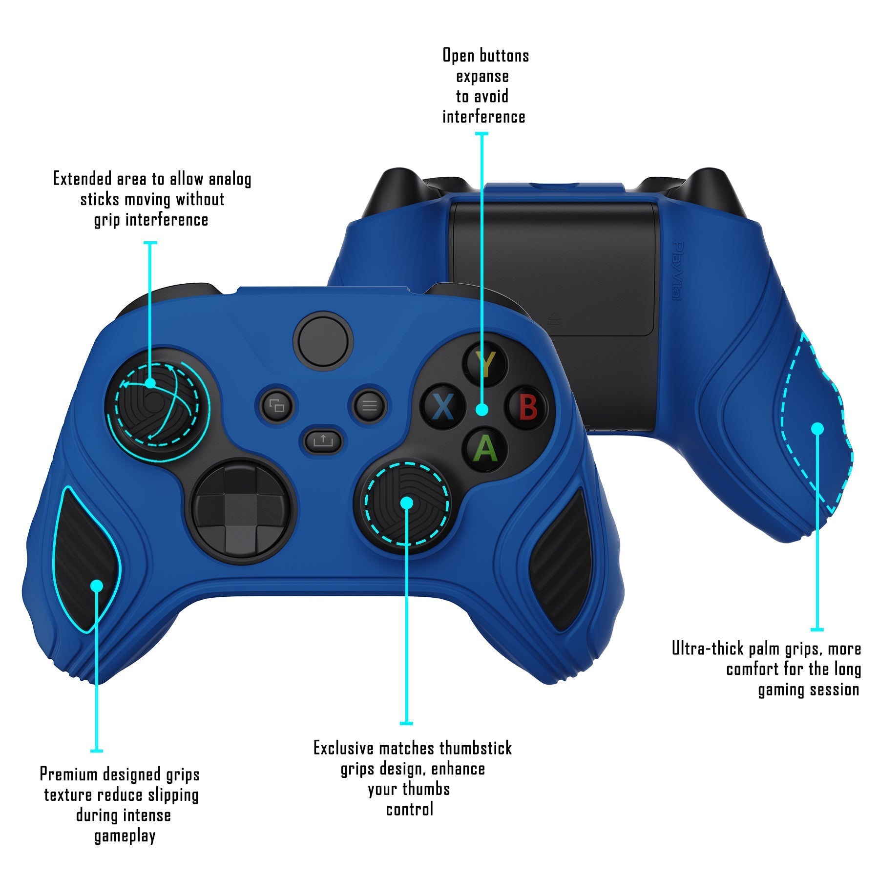 PlayVital Scorpion Edition Two-Tone Anti-Slip Silicone Case Cover for Xbox Series X/S Controller, Soft Rubber Case for Xbox Core Controller with Thumb Grip Caps - Blue & Black - SPX3001 PlayVital