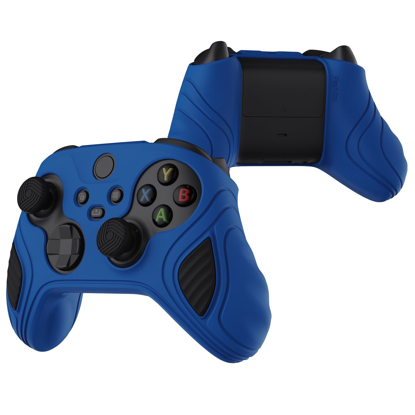 PlayVital Scorpion Edition Two-Tone Anti-Slip Silicone Case Cover for Xbox Series X/S Controller, Soft Rubber Case for Xbox Core Controller with Thumb Grip Caps - Blue & Black - SPX3001 PlayVital