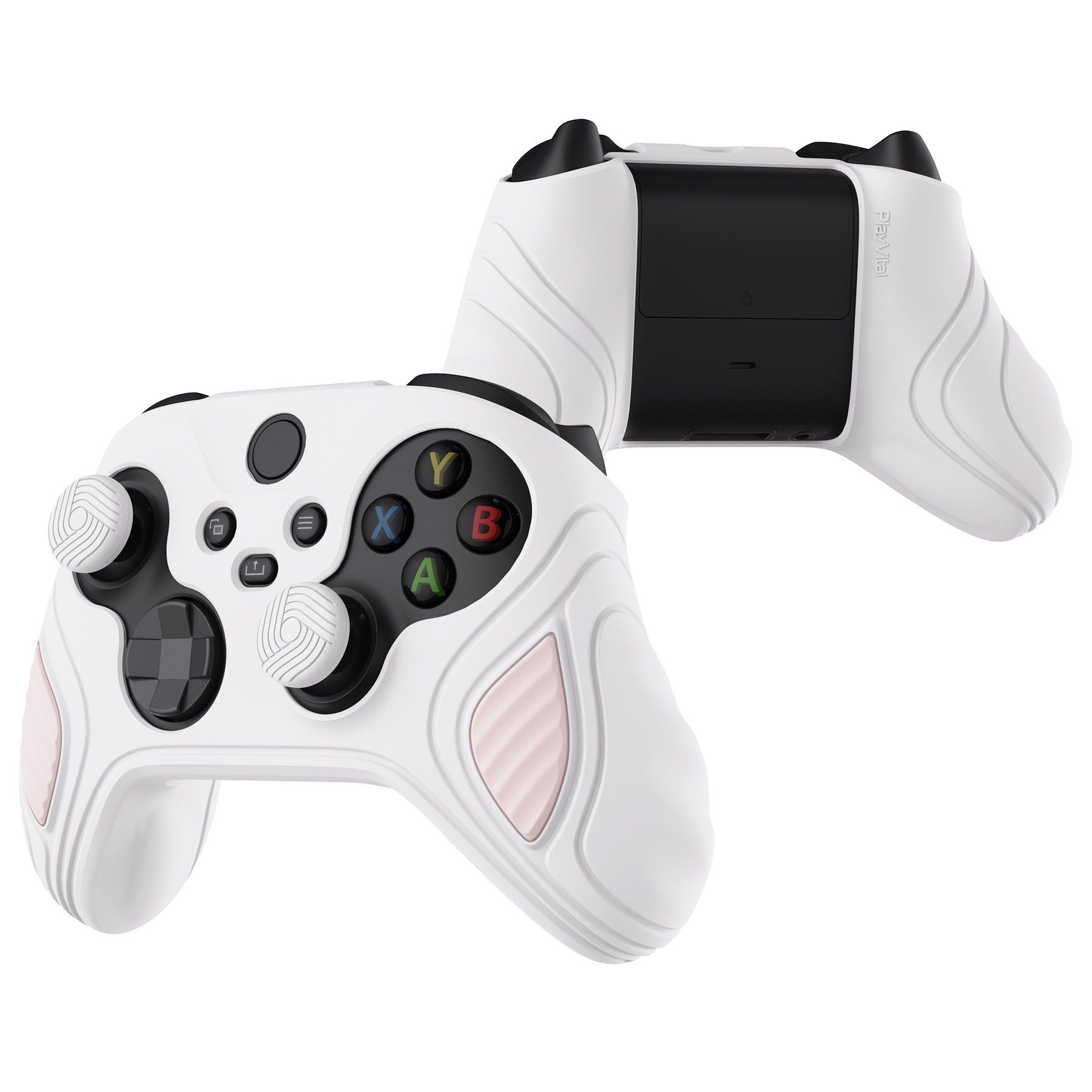 PlayVital Scorpion Edition Anti-Slip Silicone Case Cover for Xbox Series X/S Controller, Soft Rubber Case for Xbox Core Controller with Thumb Grip Caps - White & Pink - SPX3005 PlayVital