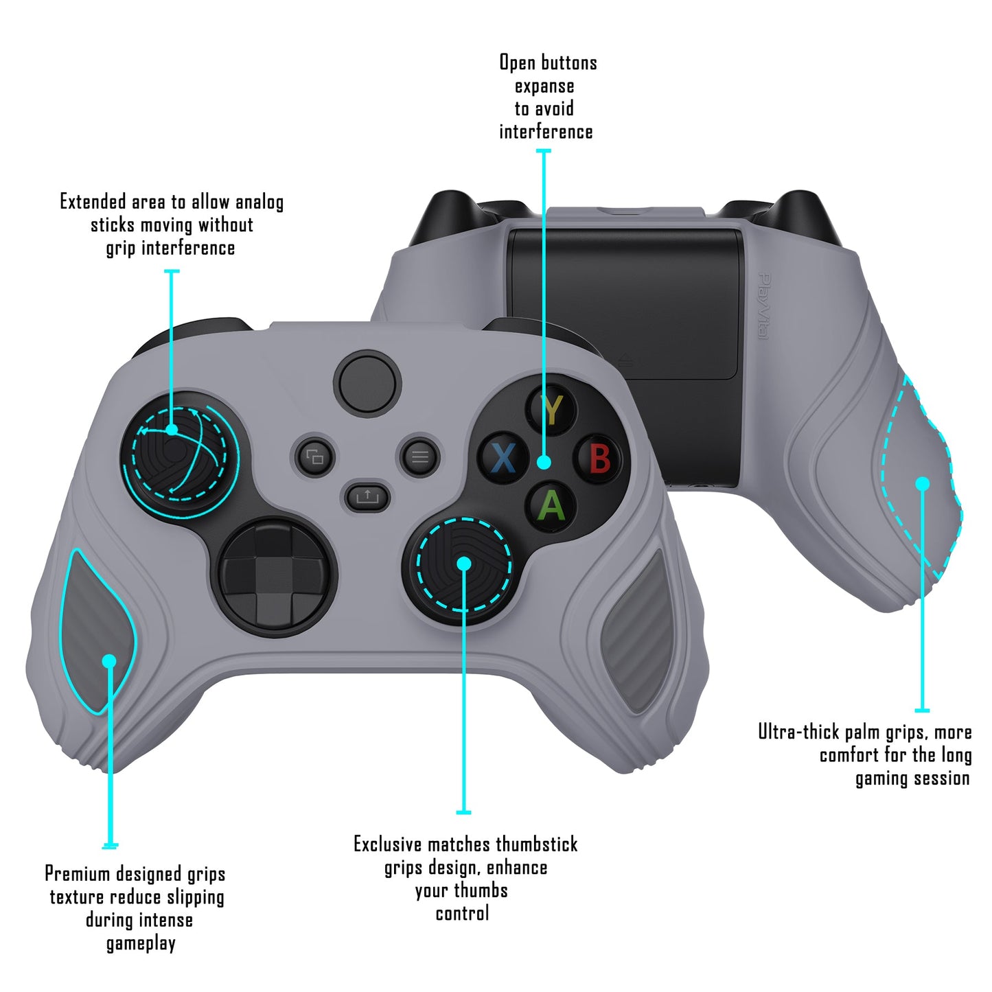 PlayVital Scorpion Edition Two-Tone Anti-Slip Silicone Case Cover for Xbox Series X/S Controller, Soft Rubber Case for Xbox Core Controller with Thumb Grip Caps - Metallic Gray & Dark Gray - SPX3006 PlayVital