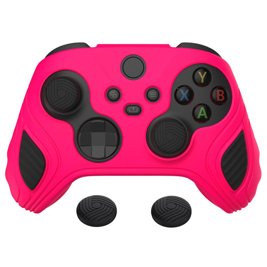 PlayVital Scorpion Edition Two-Tone Anti-Slip Silicone Case Cover for Xbox Series X/S Controller, Soft Rubber Case for Xbox Core Controller with Thumb Grip Caps - Bright Pink & Black - SPX3007 PlayVital