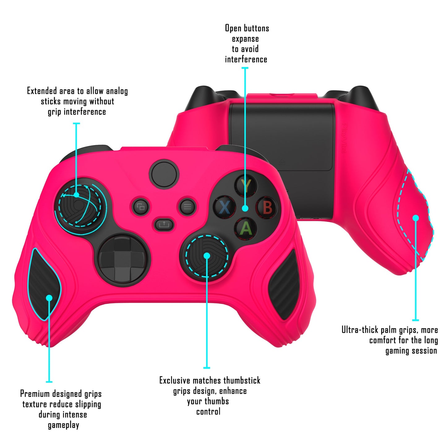 PlayVital Scorpion Edition Two-Tone Anti-Slip Silicone Case Cover for Xbox Series X/S Controller, Soft Rubber Case for Xbox Core Controller with Thumb Grip Caps - Bright Pink & Black - SPX3007 PlayVital