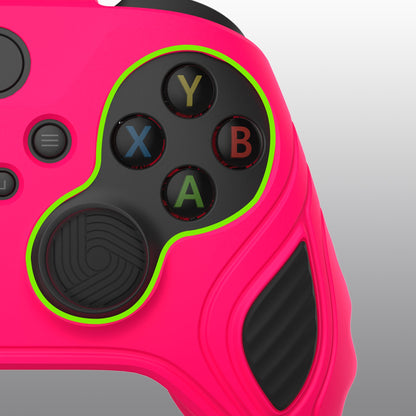 PlayVital Scorpion Edition Two-Tone Anti-Slip Silicone Case Cover for Xbox Series X/S Controller, Soft Rubber Case for Xbox Core Controller with Thumb Grip Caps - Bright Pink & Black - SPX3007 PlayVital