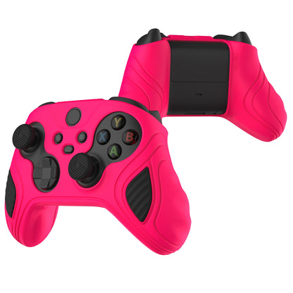 PlayVital Scorpion Edition Two-Tone Anti-Slip Silicone Case Cover for Xbox Series X/S Controller, Soft Rubber Case for Xbox Core Controller with Thumb Grip Caps - Bright Pink & Black - SPX3007 PlayVital