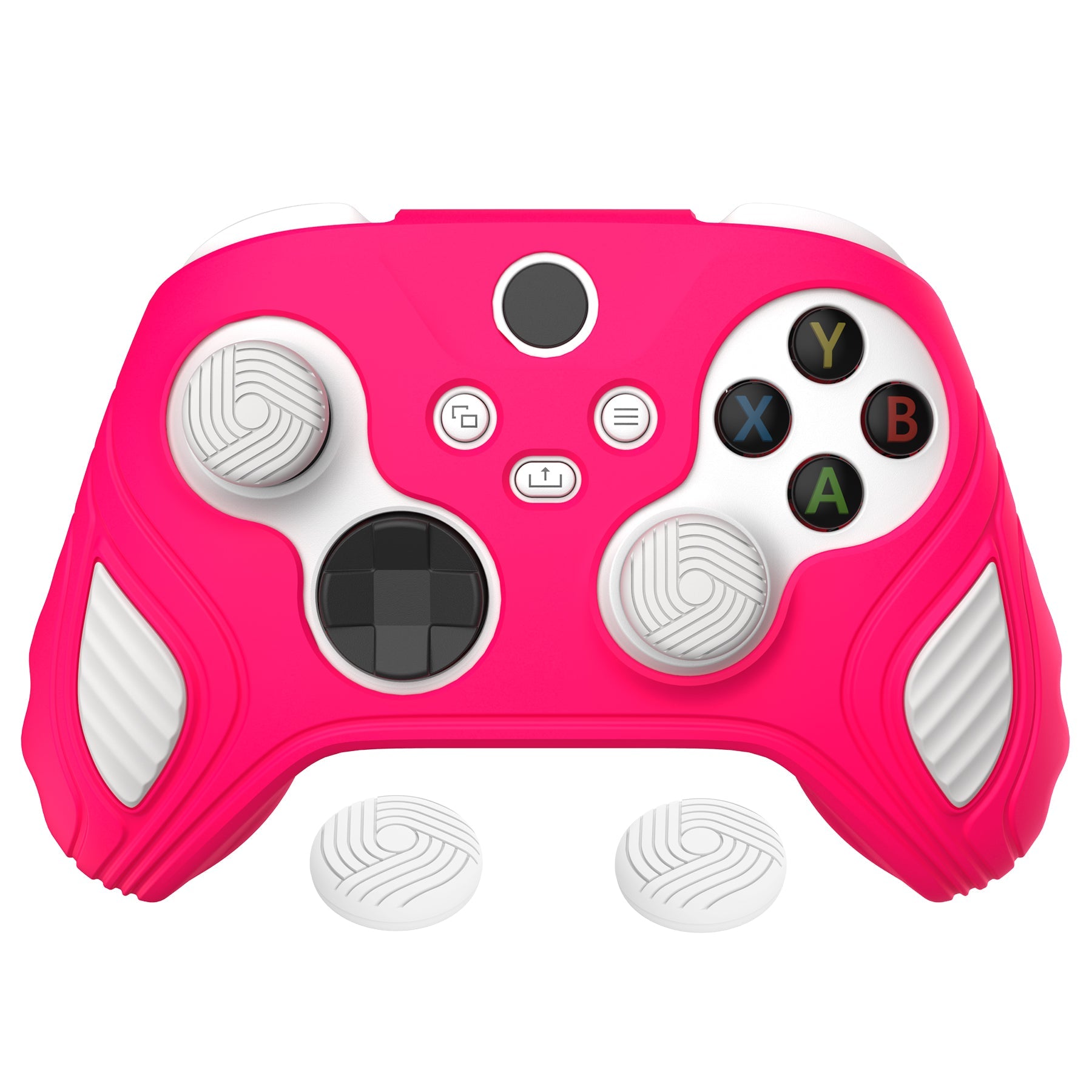 PlayVital Scorpion Edition Two-Tone Anti-Slip Silicone Case Cover for Xbox Series X/S Controller, Soft Rubber Case for Xbox Core Controller with Thumb Grip Caps - Bright Pink & White - SPX3008 PlayVital